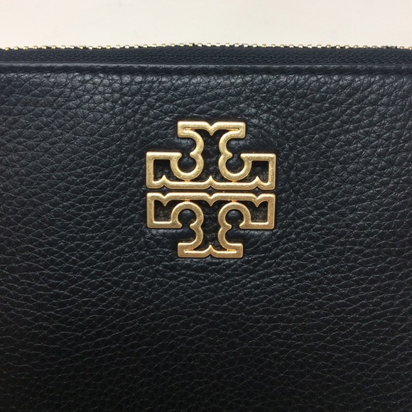 Authentic Tory Burch Britten Large Zip Pouch Wallet Wristlet Black Leather - Picture 9 of 14